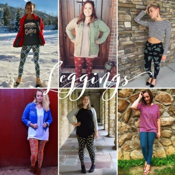 LuLaRoe light blue & dusty rose abstract Leggings - OS - Picture 7 of 8